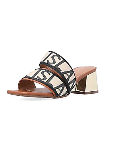 360 degree animation of product Brown wide fit RI monogram heeled sandals frame-0