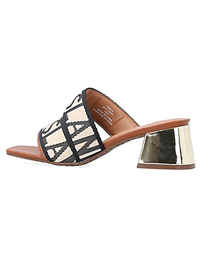 360 degree animation of product Brown wide fit RI monogram heeled sandals frame-4