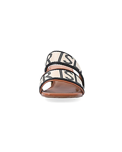 360 degree animation of product Brown wide fit RI monogram heeled sandals frame-21