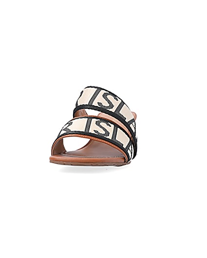 360 degree animation of product Brown wide fit RI monogram heeled sandals frame-22