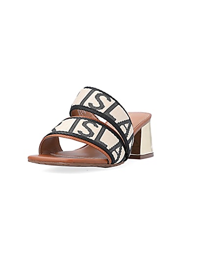 360 degree animation of product Brown wide fit RI monogram heeled sandals frame-23