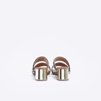 Brown wide fit RI monogram heeled sandals