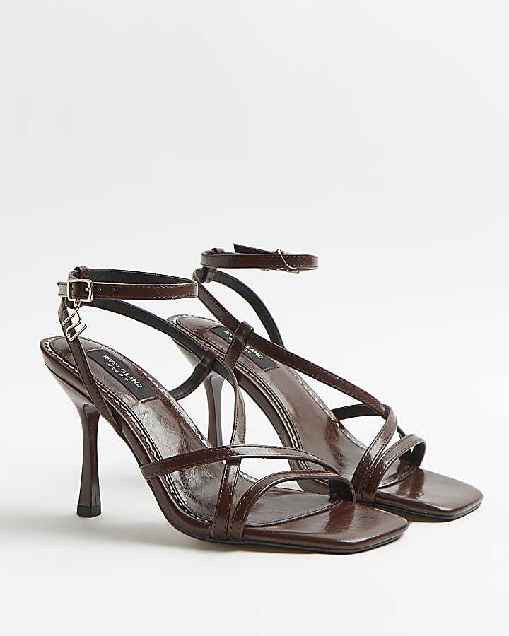 Brown wide fit strappy heeled sandals