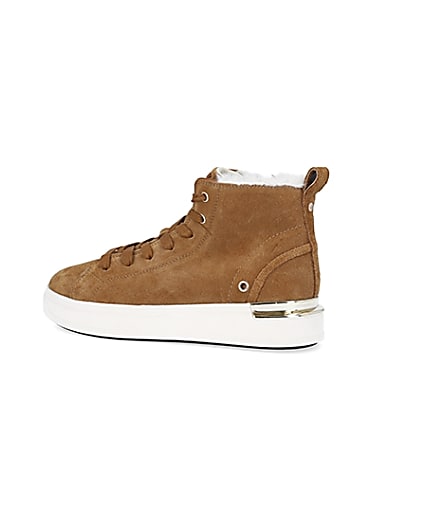 360 degree animation of product Brown wide fit suede high top trainers frame-4