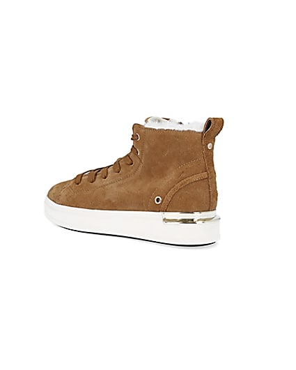 360 degree animation of product Brown wide fit suede high top trainers frame-5