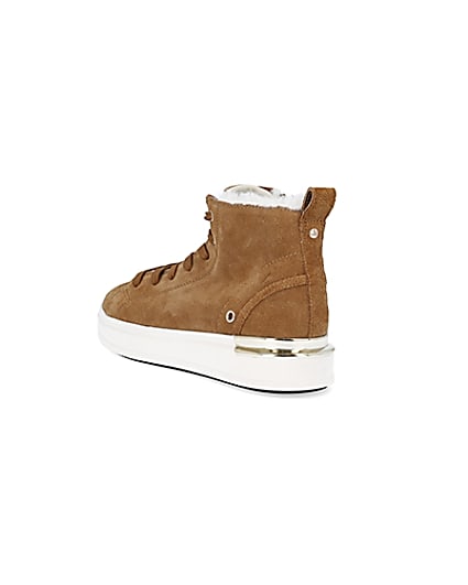 360 degree animation of product Brown wide fit suede high top trainers frame-6