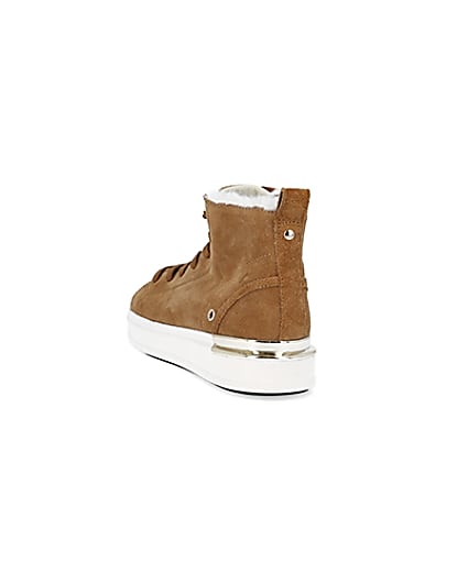 360 degree animation of product Brown wide fit suede high top trainers frame-7