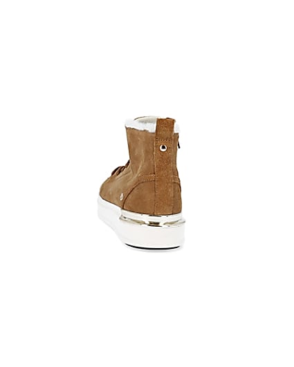 360 degree animation of product Brown wide fit suede high top trainers frame-8