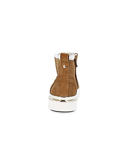 360 degree animation of product Brown wide fit suede high top trainers frame-9