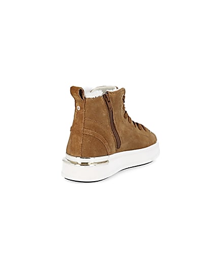360 degree animation of product Brown wide fit suede high top trainers frame-11