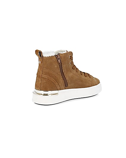 360 degree animation of product Brown wide fit suede high top trainers frame-12