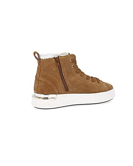 360 degree animation of product Brown wide fit suede high top trainers frame-13