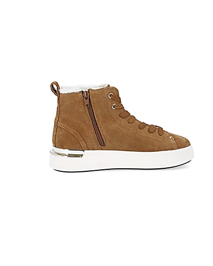 360 degree animation of product Brown wide fit suede high top trainers frame-14