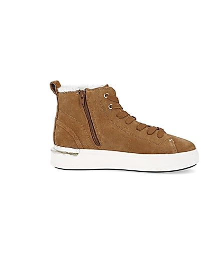 360 degree animation of product Brown wide fit suede high top trainers frame-15