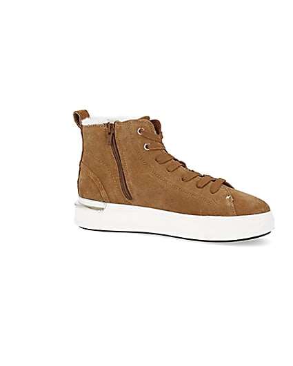 360 degree animation of product Brown wide fit suede high top trainers frame-16