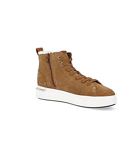 360 degree animation of product Brown wide fit suede high top trainers frame-17