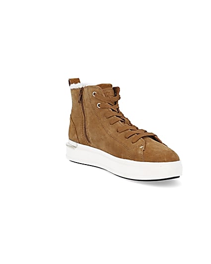 360 degree animation of product Brown wide fit suede high top trainers frame-18