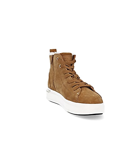 360 degree animation of product Brown wide fit suede high top trainers frame-19