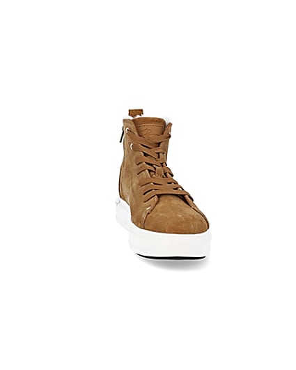 360 degree animation of product Brown wide fit suede high top trainers frame-20