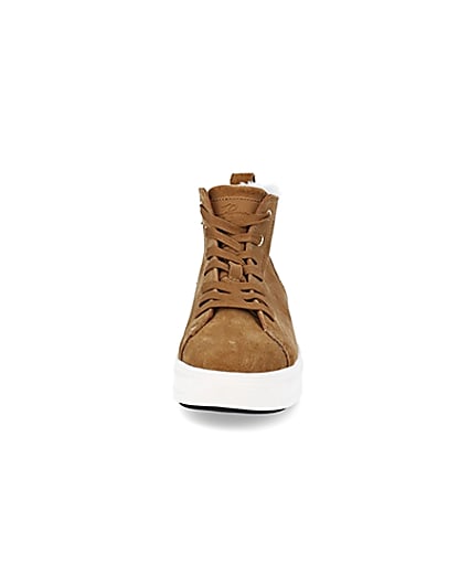 360 degree animation of product Brown wide fit suede high top trainers frame-21