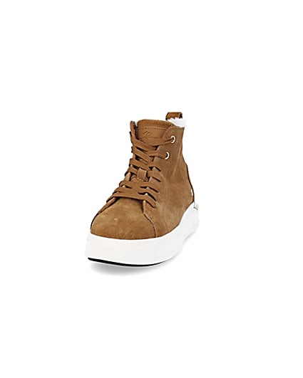 360 degree animation of product Brown wide fit suede high top trainers frame-22