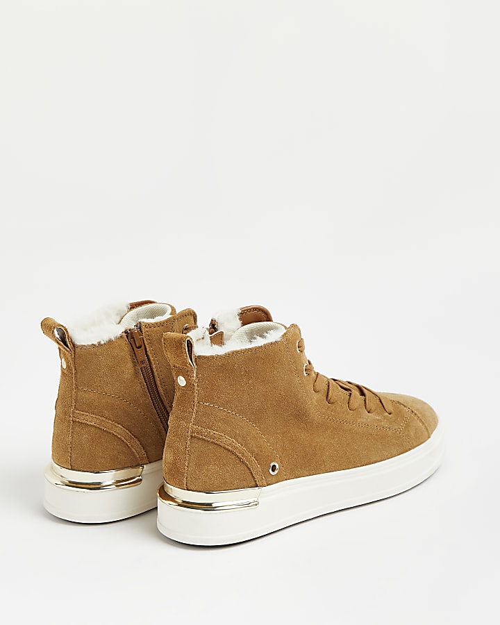 Brown wide fit suede high top trainers