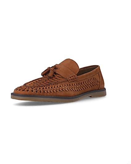360 degree animation of product Brown wide fit woven tassel detail loafers frame-0