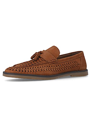360 degree animation of product Brown wide fit woven tassel detail loafers frame-1