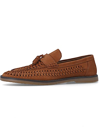 360 degree animation of product Brown wide fit woven tassel detail loafers frame-2