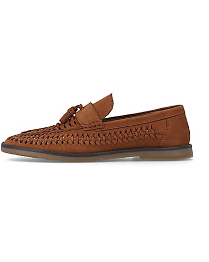 360 degree animation of product Brown wide fit woven tassel detail loafers frame-3