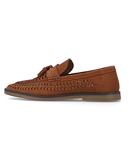 360 degree animation of product Brown wide fit woven tassel detail loafers frame-4