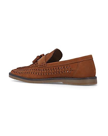360 degree animation of product Brown wide fit woven tassel detail loafers frame-5