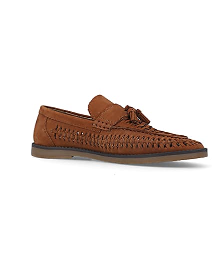 Brown wide fit woven tassel detail loafers | River Island