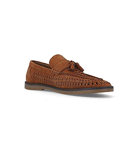 360 degree animation of product Brown wide fit woven tassel detail loafers frame-18