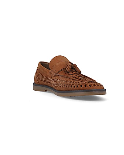 360 degree animation of product Brown wide fit woven tassel detail loafers frame-19