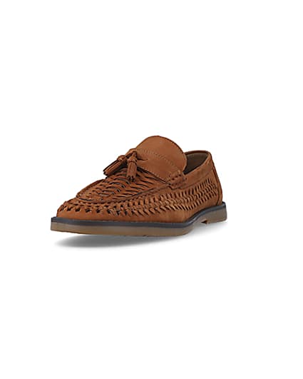 360 degree animation of product Brown wide fit woven tassel detail loafers frame-23