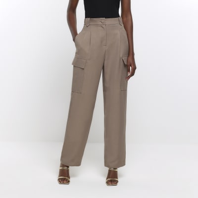 Brown wide leg cargo trousers | River Island