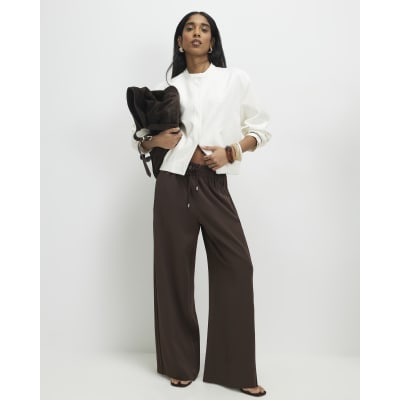 Brown Wide Leg Drawstring Tailored Joggers
