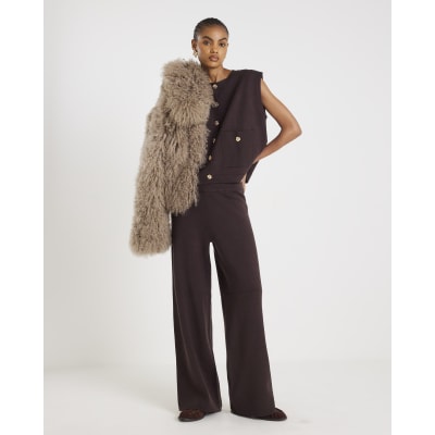 Brown Wide leg Knitted Trousers