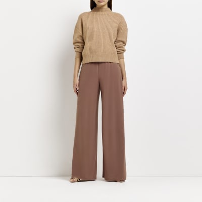 Brown wide leg palazzo trousers | River Island