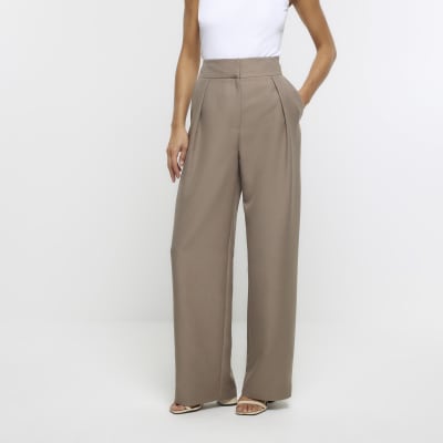 Buy River Island Brown Crossed Waistband Trousers from Next Ireland