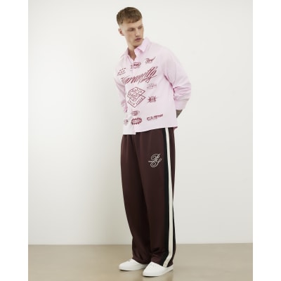 Brown Wide Leg Side Stripe Joggers
