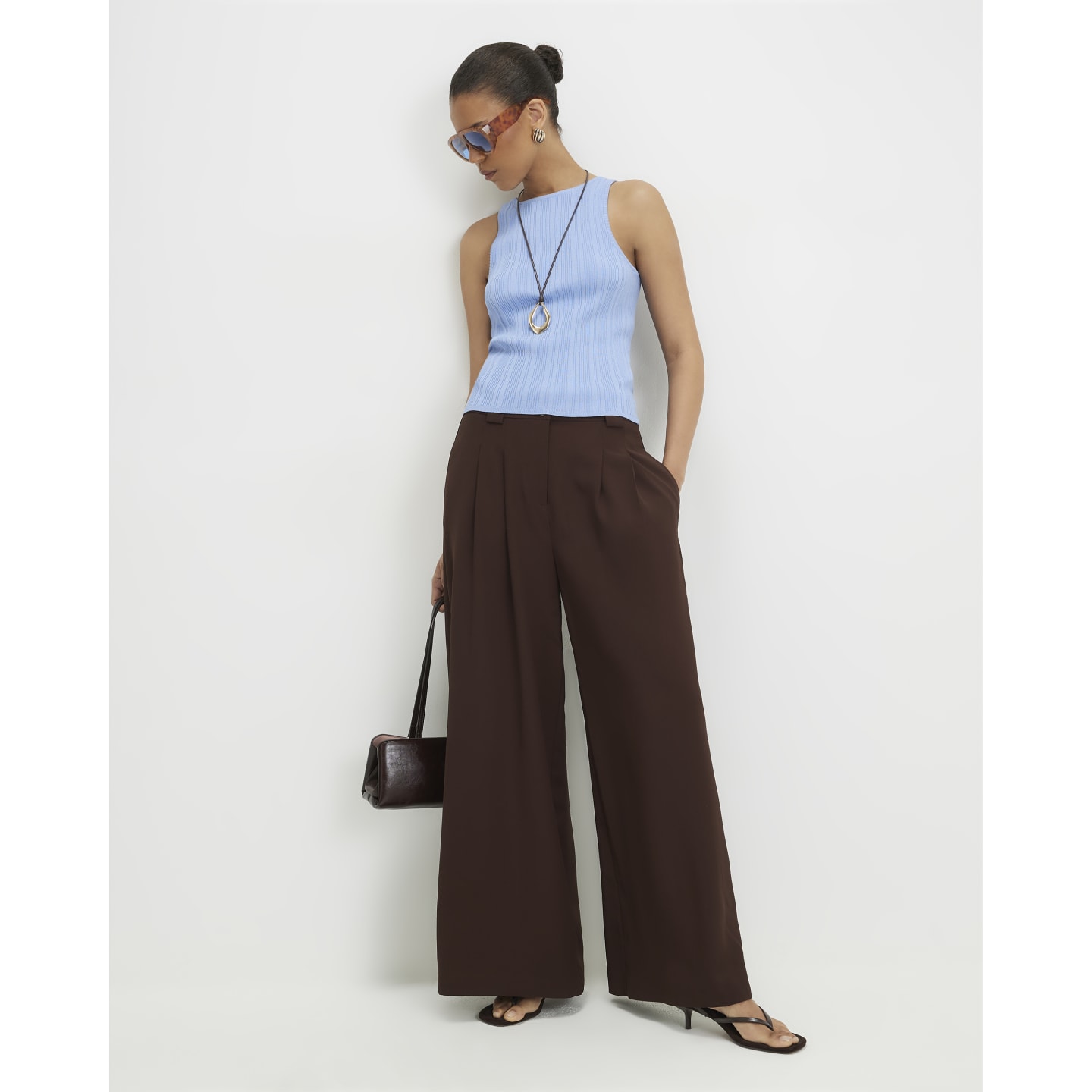 River Island Brown Wide Leg Trousers — photo 1 of 1