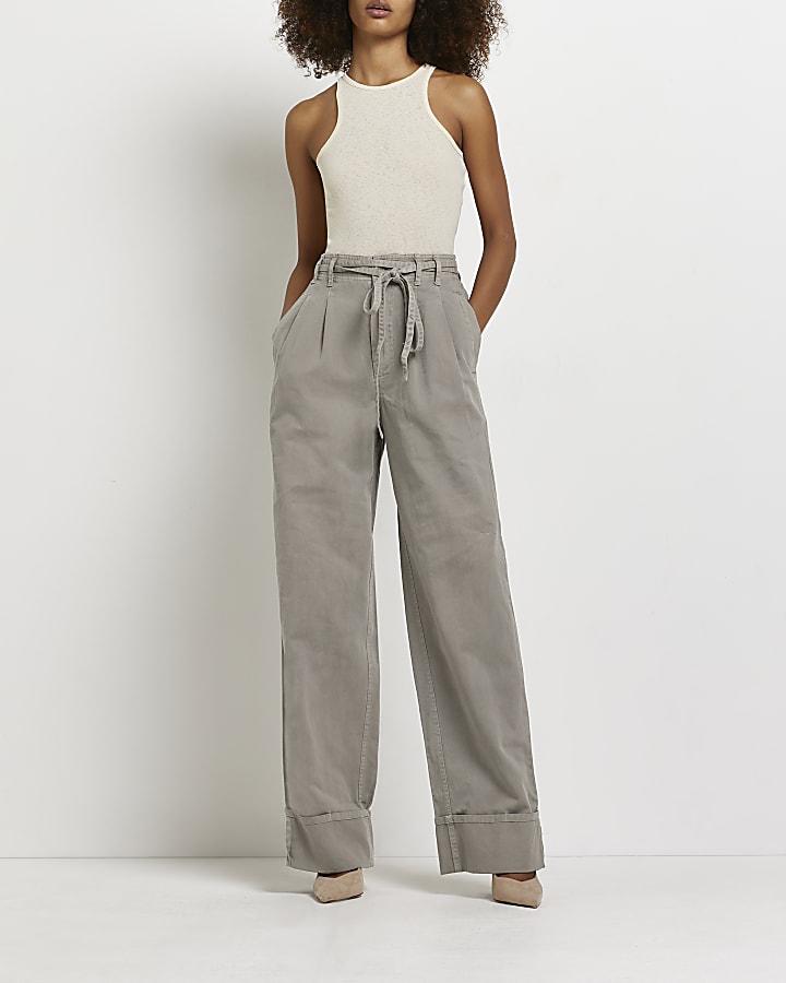 Brown wide leg twill trousers