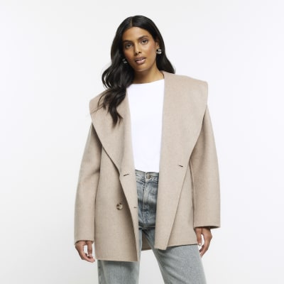 Brown wool blend double breasted coat | River Island