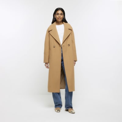 Brown wool blend oversized coat | River Island