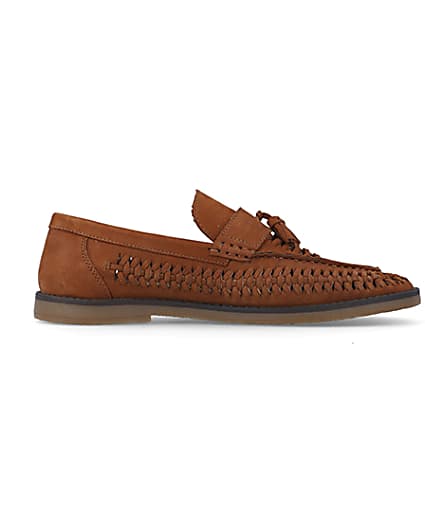 360 degree animation of product Brown woven tassel detail loafers frame-15