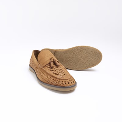 Brown woven tassel detail loafers