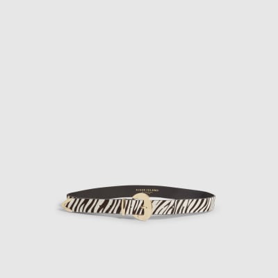Brown Zebra Print Faux Hair On Leather Belt