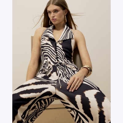 Brown Zebra Print Halterneck Waistcoat